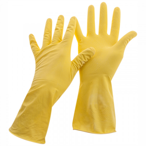 Перчатки резиновые хозяйственные OfficeClean Стандарт, прочные, разм L, желтые, пакет с европодвесом