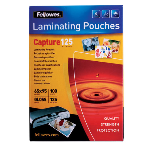 Пленки-заготовки д/ламинир-я FELLOWES, КОМПЛЕКТ 100шт, 65*95 мм, 125 мкм, FS-53067