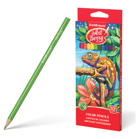 Карандаши цветные ERICH KRAUSE 12 цв, трехгранные, заточенные, европодвес, 32479