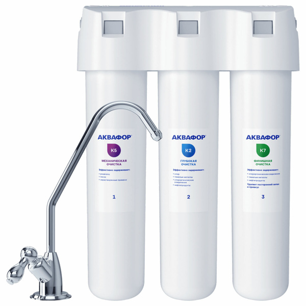 Фильтр для воды АКВАФОР «Кристалл А», для холодной воды, 3 ступени очистки, ресурс 6000 л, кран в ко