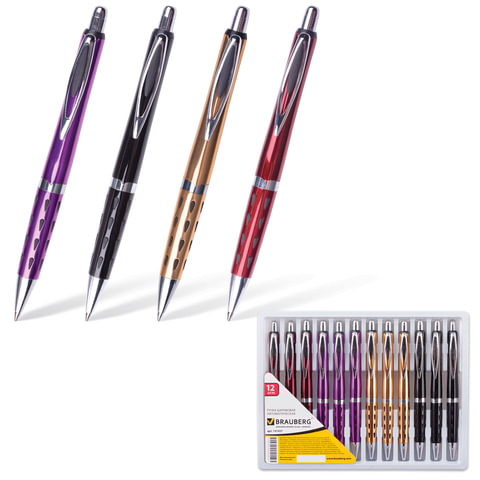 Ручка шариковая BRAUBERG бизнес-класса, BC035, корпус ассорти, серебр. детали, 1мм, 141427, синяя