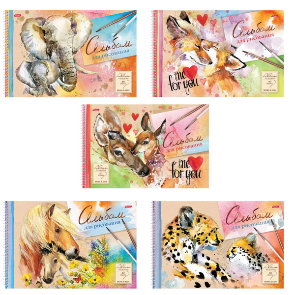 Альбом для рисования А4, 40 листов, спираль, фактурное тисн HATBER 205х300 мм Мамы и малыши 40А4тВсП