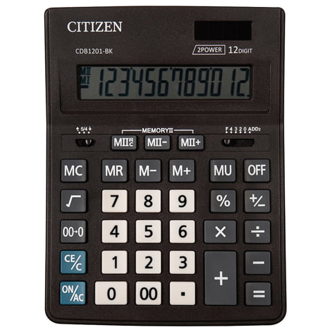 Калькулятор CITIZEN BUSSINESS LINE CDB1201BK, настольный, 12 разрядов, двойное питание, 157x200 мм