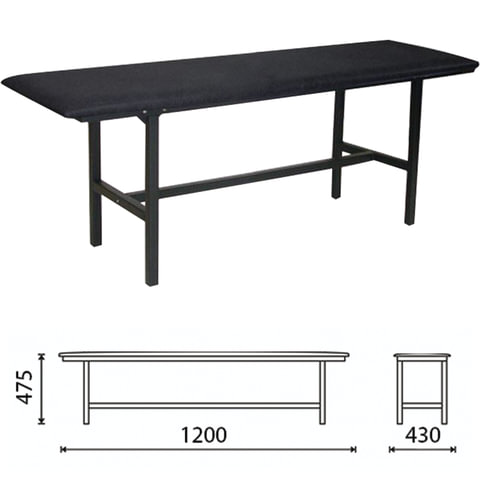Банкетка без спинки "Берта", 1200х430х470 мм, усиленная, черный каркас, кожзам черный, разборная