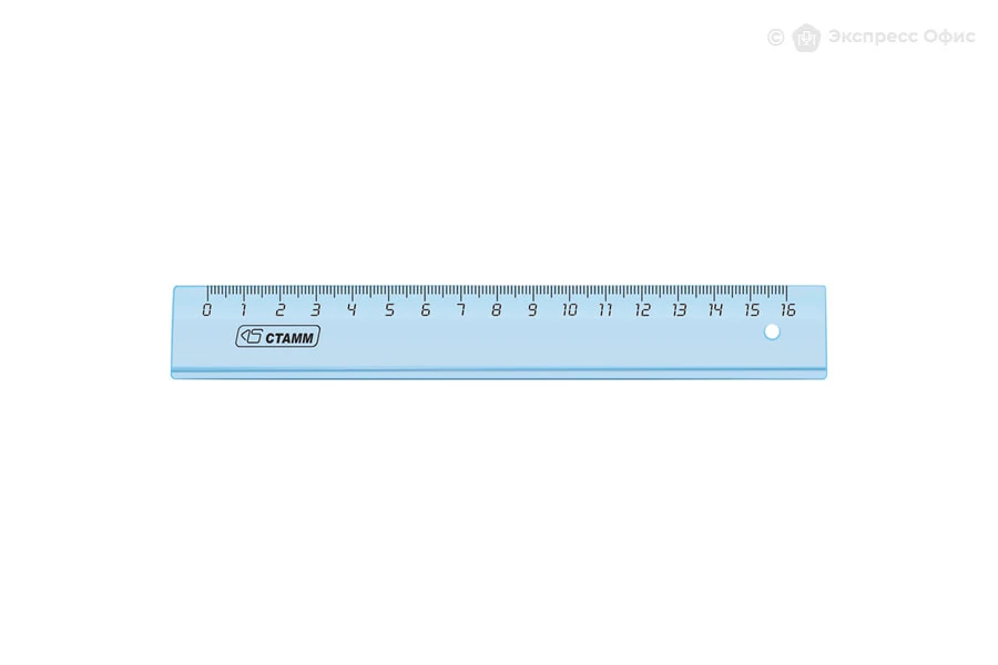 Линейка 16см СТАММ "Crystal", пластиковая, тонированный голубой
