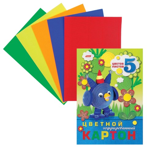 Цветной картон А4 ГОФРИРОВ., 5л., 5цв., HATBER, Совенок, 195х285мм, 5Кц4г_14469(N200292)