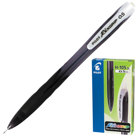 Карандаш механический PILOT Н-105 "Rex Grip", корпус черный, с резиновым упором, 0,5 мм, ластик