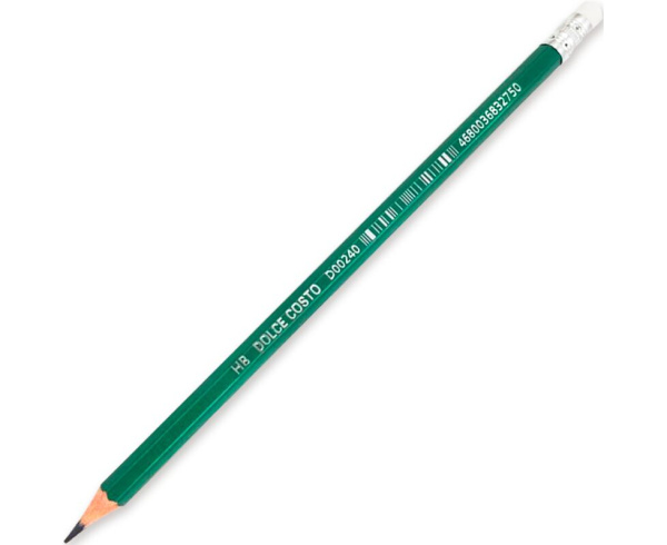 Карандаш чернографитный DOLCE COSTO HB, заточенный, с ластиком, зеленый корпус пластиковый