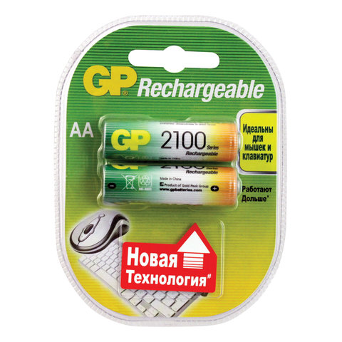 Батарейки аккумуляторные GP, АА, Ni-Mh, 2100 mAh, в блистере, 210ААНСB-UC2