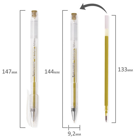 Ручка гелевая BRAUBERG "Jet", корпус прозрачный, толщина письма 0,5 мм, 142160, золотистая