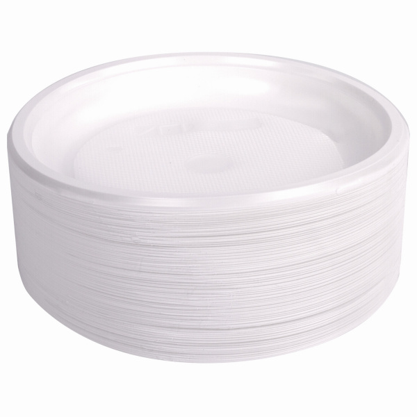 Одноразовые тарелки десертные, КОМПЛЕКТ 100шт, d=165мм, СТАНДАРТ, бел, ПП, хол/гор, ЛАЙМА, 607388