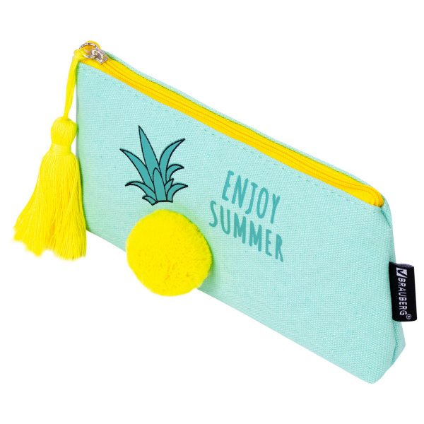 Пенал-косметичка BRAUBERG, канвас с объемной аппликацией, Ananas, 20*3*9 см, 229002