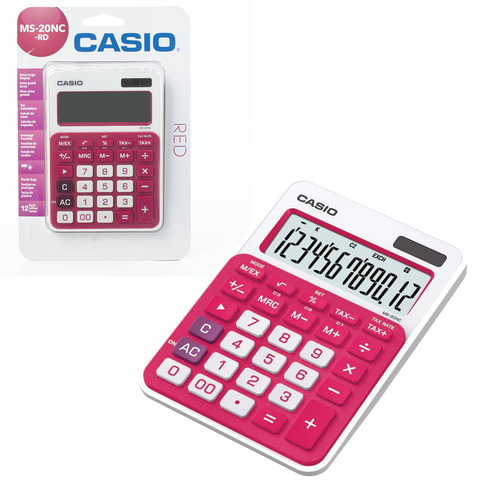 Калькулятор CASIO настольный MS-20NC-RD-S, 12 разряд, двойное питание, 150х105мм, блистер, бел/красн Калькулятор CASIO настольный MS-20NC-RD-S, 12 разряд, двойное питание, 150х105мм, блистер, бел/красн