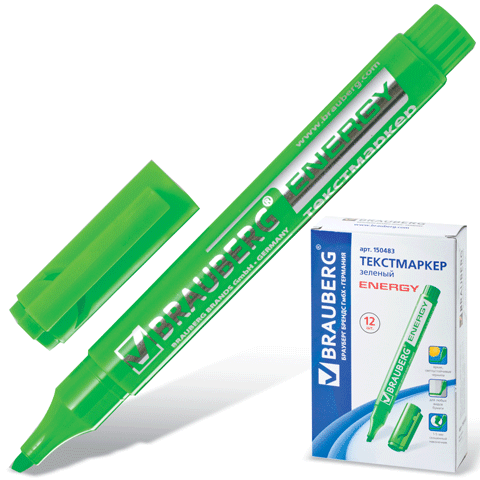 Текстмаркер BRAUBERG "Energy", скошенный наконечник 1-5мм, зеленый, 150483