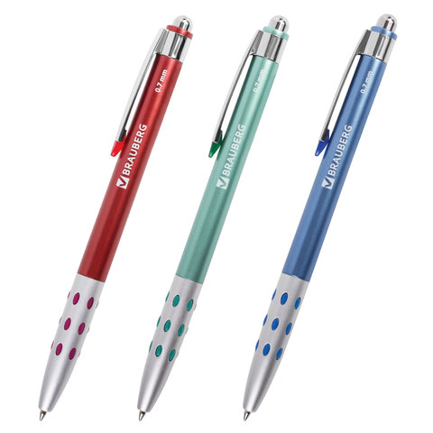 Ручка шариковая BRAUBERG автомат. "Smart metallic", корп ассорти металлик, с рез. вставк, 140665,син