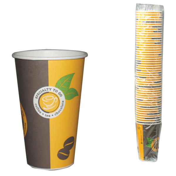 Одноразовые стаканы ХУХТАМАКИ, комплект 50 шт., бумажные, однослойные, 400 мл, цветная печать, для х