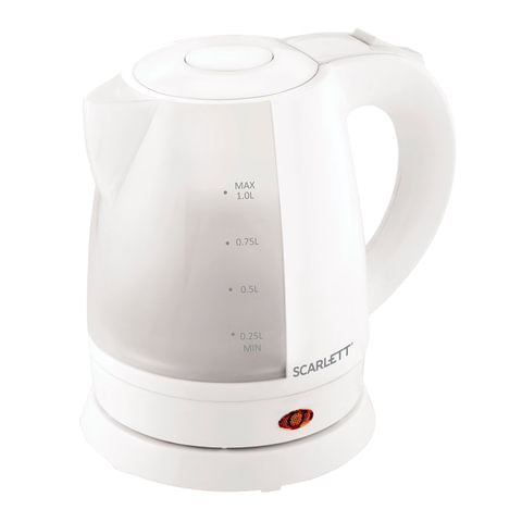 Чайник SCARLETT SC-EK18P40, 1 л, 1600 Вт, закрытый нагревательный элемент, пластик, белый, SC - EK18