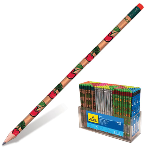 Каранд. ч/г ADEL "Fancy" HB, цветной корпус 12дизайнов ассорти, с ластиком