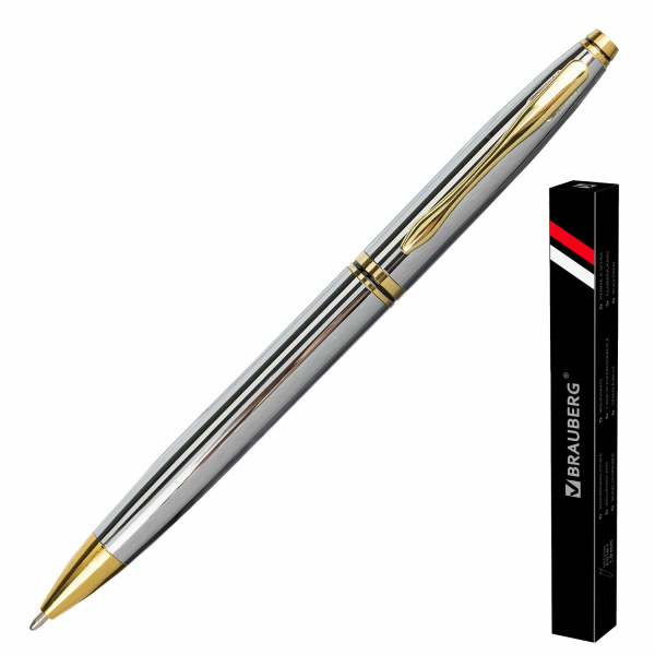 Ручка шариковая BRAUBERG бизнес-класса, BC010, корпус серебр., золот.детали, 141414, синяя