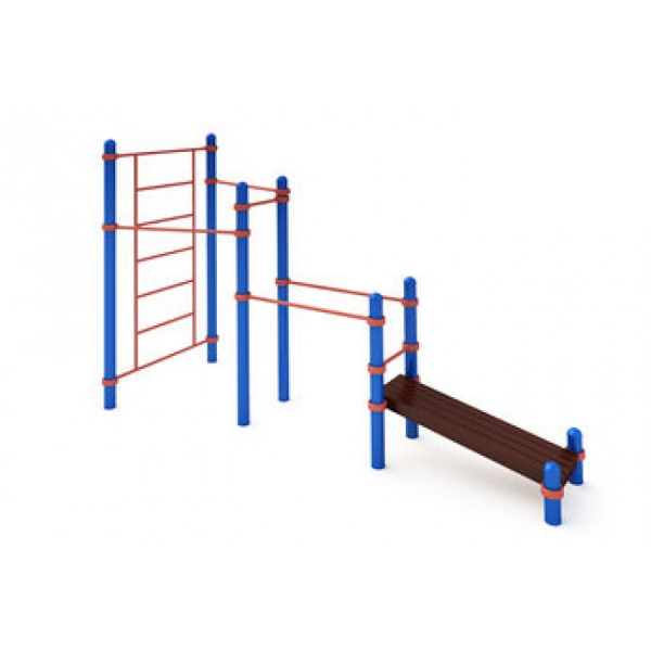 Два турника классического хвата, шведская стенка, брусья