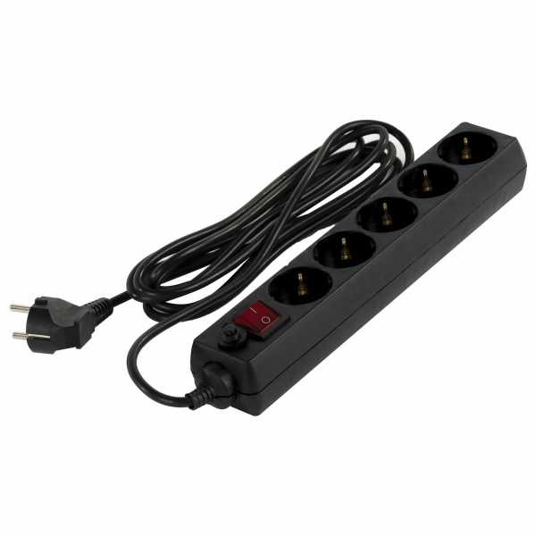 Сетевой фильтр SONNEN U-3513,5 розеток, заземление, выключатель, 10А, длина 3м, черный, 513489