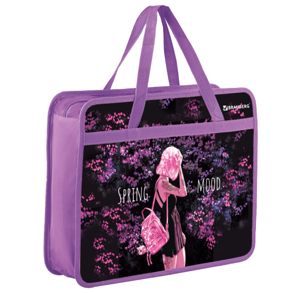 Папка на молнии с ручками BRAUBERG А4, 1 отделение, пластик, 80 мм, Spring mood, 270869