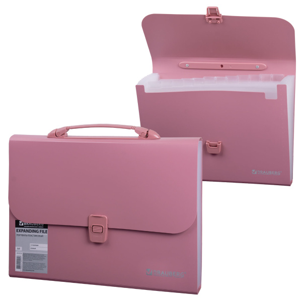 Портфель пласт. BRAUBERG "Comfort" А4, 13 отд., розовый