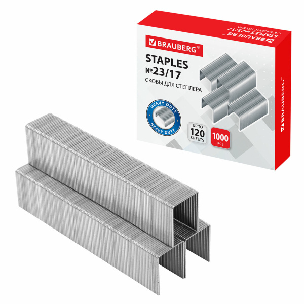 Скобы для степлера №23/17 BRAUBERG 1000шт., на 120 листов Скобы для степлера №23/17 BRAUBERG 1000шт., на 120 листов