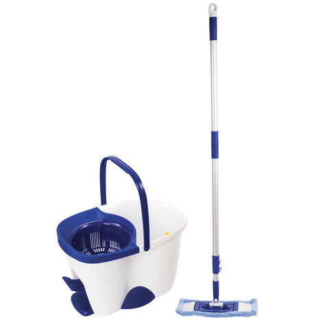 Набор для уборки ЛАЙМА, ведро 18 л с отжимом и педалью, швабра с круглой (кольцо) и плоской насадкой