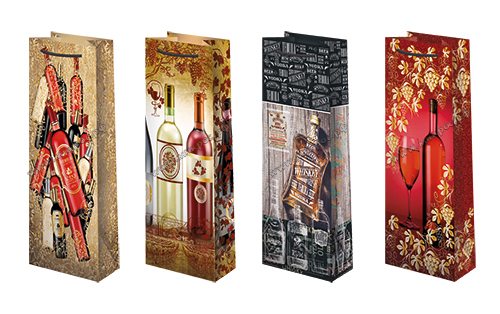 Пакет подарочный 12*36*8,5см MESHU "Bordo", матовое ламинирование, отд.фольгой, под бутылку