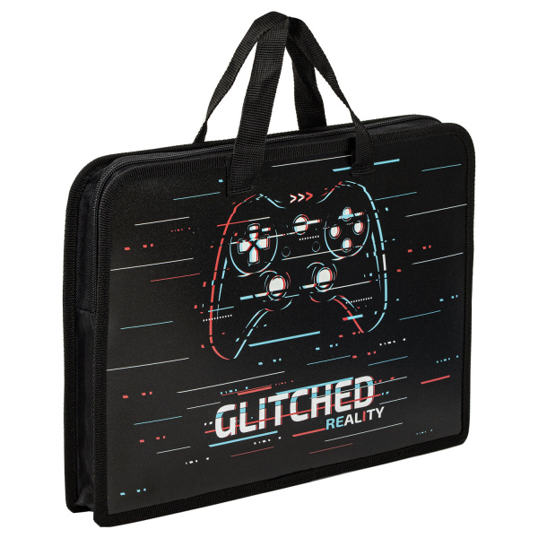 Папка на молнии с ручками ЮНЛАНДИЯ А4, 1  отделение, пластик, ширина 40 мм, Glitched, 270948