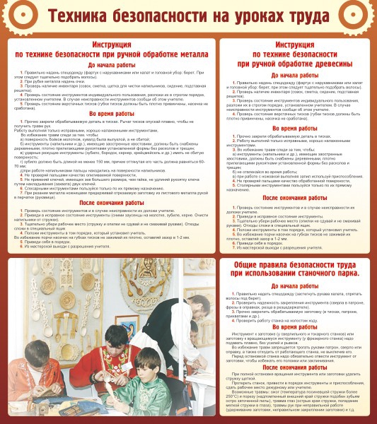 Стенд "Техника безопасности на уроках труда", 0,8*0,9