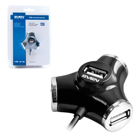 Хаб SVEN HB-012, USB 2.0, 4 порта, кабель 1,2 м, черный, SV-008482 Хаб SVEN HB-012, USB 2.0, 4 порта, кабель 1,2 м, черный, SV-008482