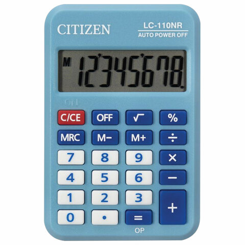 Калькулятор CITIZEN карманный LC-110NBLCFS, 8 разрядов, двойное питание, 87х58мм, СИНИЙ Калькулятор CITIZEN карманный LC-110NBLCFS, 8 разрядов, двойное питание, 87х58мм, СИНИЙ