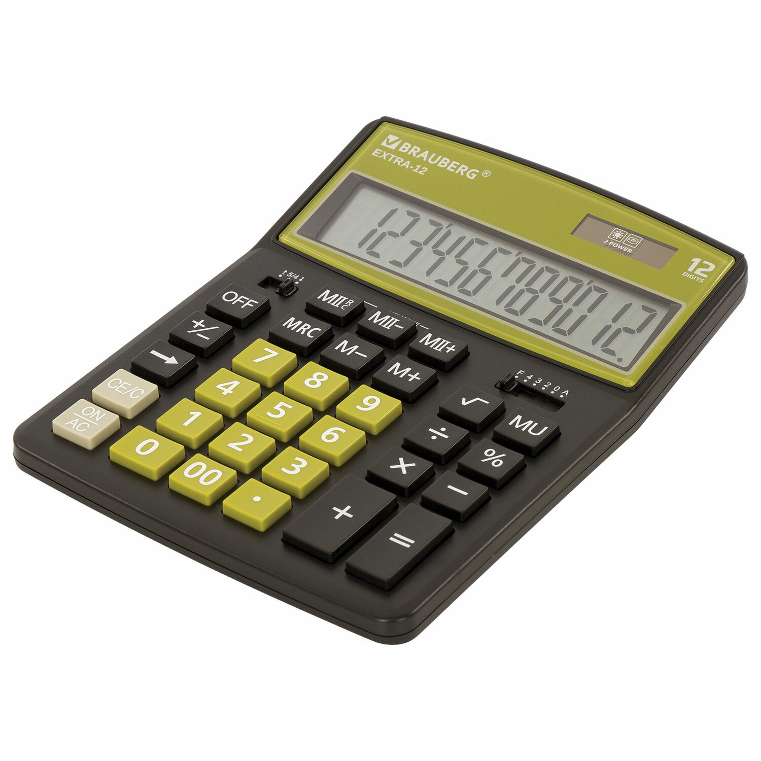 Калькулятор настольный BRAUBERG EXTRA-12-BKOL (206x155 мм), 12 разрядов, двойное питание, ЧЕРНО-ОЛИВ