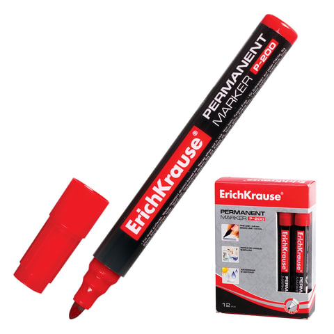 Маркер перманентный (нестираемый) ERICH KRAUSE "P-200", круглый наконечник, 0,8-2,2 мм, красный, 477