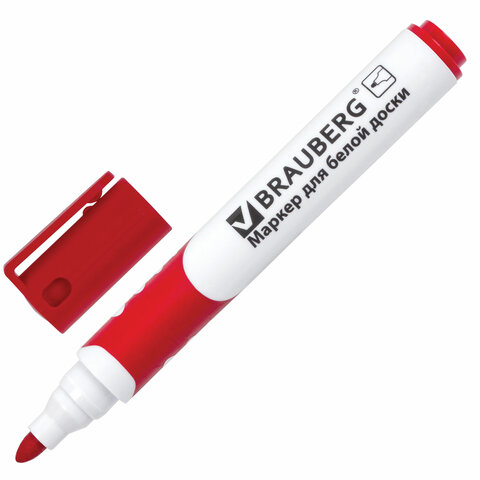 Маркер для доски BRAUBERG "SOFT", резиновая вставка, круглый наконечник 5 мм, красный