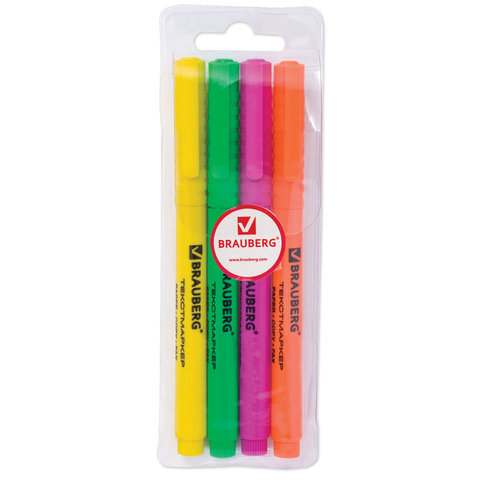 Набор  текстовыделителей BRAUBERG "FLUOline" 1-3мм, 4 шт. (зел, лим, роз, оранж)