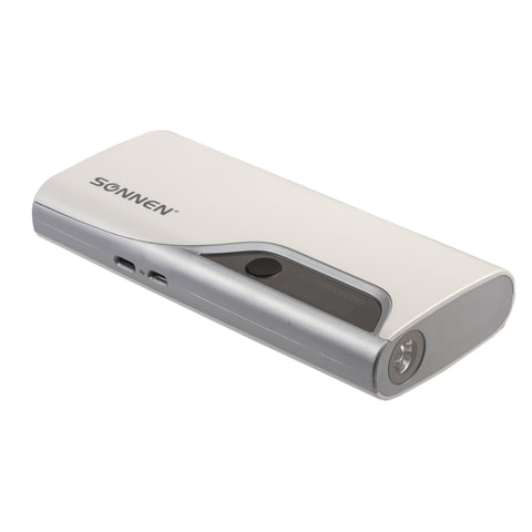Аккумулятор внешний SONNEN Powerbank V15S, 10000mAh, 2USB, литий-ион.,LED дисп.,фонарик,белый,262756