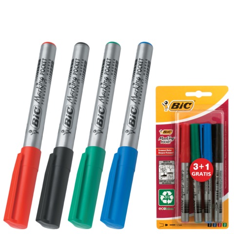 Маркеры перм. (нестир.) BIC, НАБОР 4шт., "Marking Pocket", 1,1мм, (чер,син,крас,зел), 8803221 Маркеры перм. (нестир.) BIC, НАБОР 4шт., "Marking Pocket", 1,1мм, (чер,син,крас,зел), 8803221
