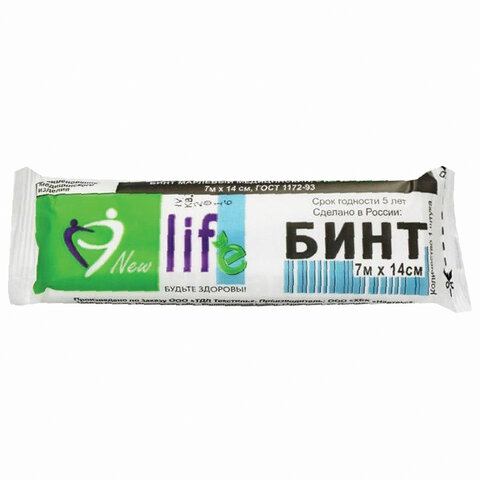 Бинт марлевый стерильный NEW LIFE 7 м х 14 см, плотность 36 (±2) г/м2, индивидуальная упаковка, 2159 Бинт марлевый стерильный NEW LIFE 7 м х 14 см, плотность 36 (±2) г/м2, индивидуальная упаковка, 2159