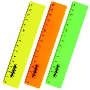 Линейка пластиковая 15 см, ПИФАГОР, неоновая, ассорти, с волнистым краем, 210825