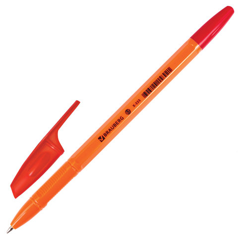 Ручка шариковая BRAUBERG "X-333 Orange", корпус оранжевый, узел 0,7 мм, линия 0,35 мм, красная