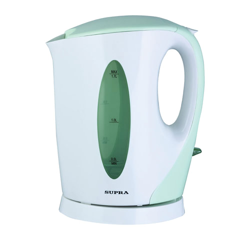 Чайник SUPRA KES-1702, открытый нагр.элемент, объем 1,7л, мощн. 2200Вт, пластик, белый с зеленым