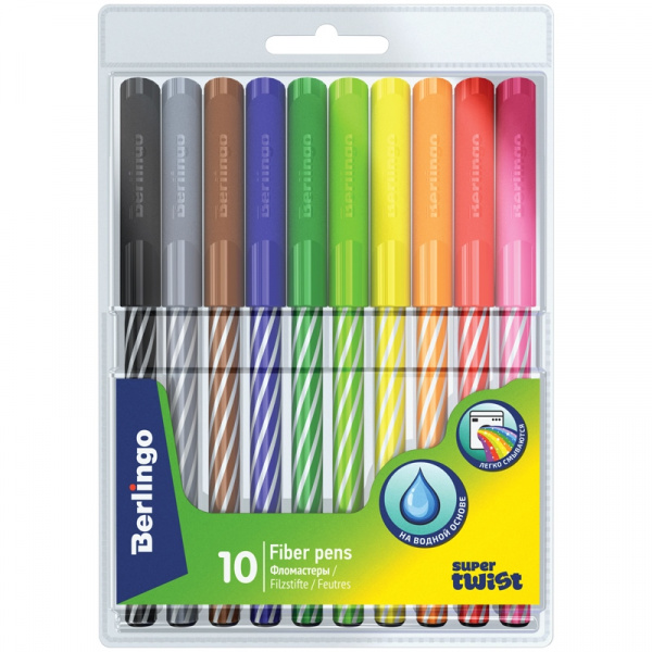 Фломастеры Berlingo "SuperTwist", 10цв., смываемые, рисунок на корпусе, блистер WP_03010