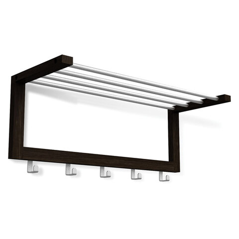 Вешалка настенная SHT-WH4, 230х650х250 мм, 5 крючков + полка, дерево/металл, венге/хром