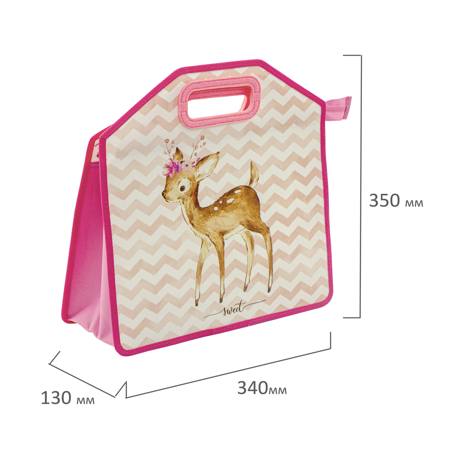 Папка с ручками ЮНЛАНДИЯ, 1 отделение, пластик, 35х34х13 см, молния сверху, "Baby Deer"