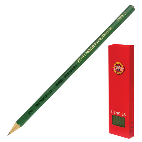 Карандаш ч/гр KOH-I-NOOR "Alpha", H, корпус зеленый, без резинки, заточенный, карт упаковка, 1703/3