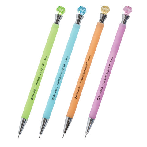 Карандаш механический BRAUBERG "Diamond", корпус ассорти, хромированные детали, 0,5мм, 181416