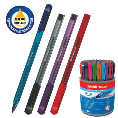 Ручка шариковая масляная ERICH KRAUSE "Ultra Glide U-18", корпус тонированный., 1мм, 32538, ассорти
